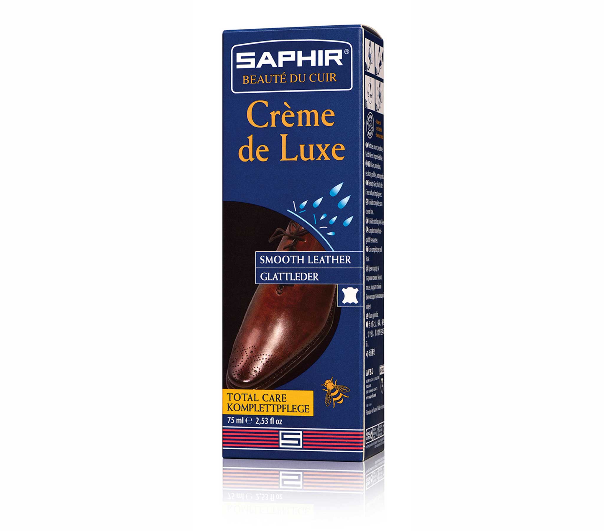 Saphir Crème de Luxe cream shoe polish in a 75 ml applicator tube box