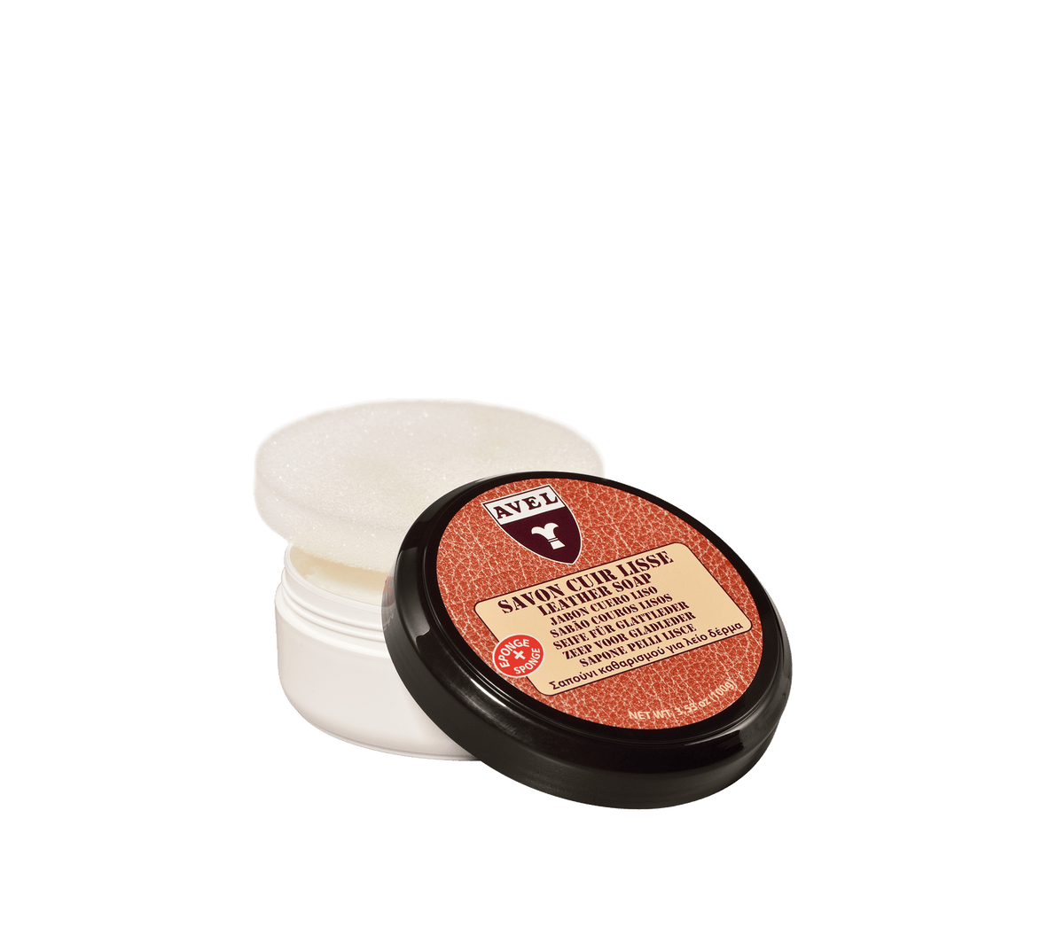 Avel Cleaning and Regenerating Leather Soap, 100 ml tub with lid and sponge