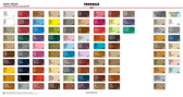 Tarrago shoe cream color chart with metallic, pearlescent, and standard shades for leather care and shoe repair