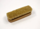 Wooden shoe brush with natural bristles for leather care and polishing