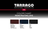 Tarrago Penetrating Dye color chart showing Dark Brown, Navy, and Black shades for leather care