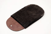 Dark wool shoe polishing mitt with suede backing for leather care and mirror shine