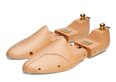 Wooden shoe trees with brass knobs for leather shoe care and shape retention