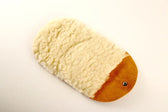 Soft sheepskin shoe polishing applicator with suede handle for leather care and mirror shine