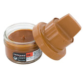 Tarrago Amber Brown shoe cream in glass jar with applicator lid, for leather shoe care and conditioning