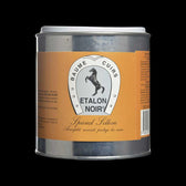Saphir Etalon Noir leather balm 500 ml tin on a black background