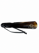 Calnora horn shoe horn with leather strap for easy shoe insertion and leather care