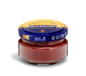 Saphir Crème Surfine shoe cream for smooth leather care, rich red color in glass jar