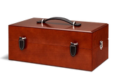 Luxury wooden shoe care kit box with leather handle and clasps for premium leather conditioning and repair