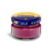 Saphir Crème Surfine shoe cream for smooth leather care, deep burgundy color in glass jar