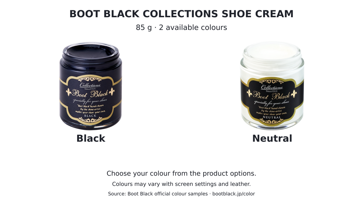 Boot Black Collections Shoe Cream — 2 available colour options on a white background; official manufacturer colour samples