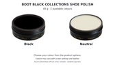 Boot Black Collections Shoe Polish — 2 available colour options on a white background; official manufacturer colour samples