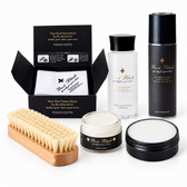 Smooth leather care kit with Boot Black Two Face Plus Lotion, Neutral Shoe Cream, Neutral Wax Polish, one Pig Bristle Brush, a pack of three Polish Cloths and Waterproof Spray