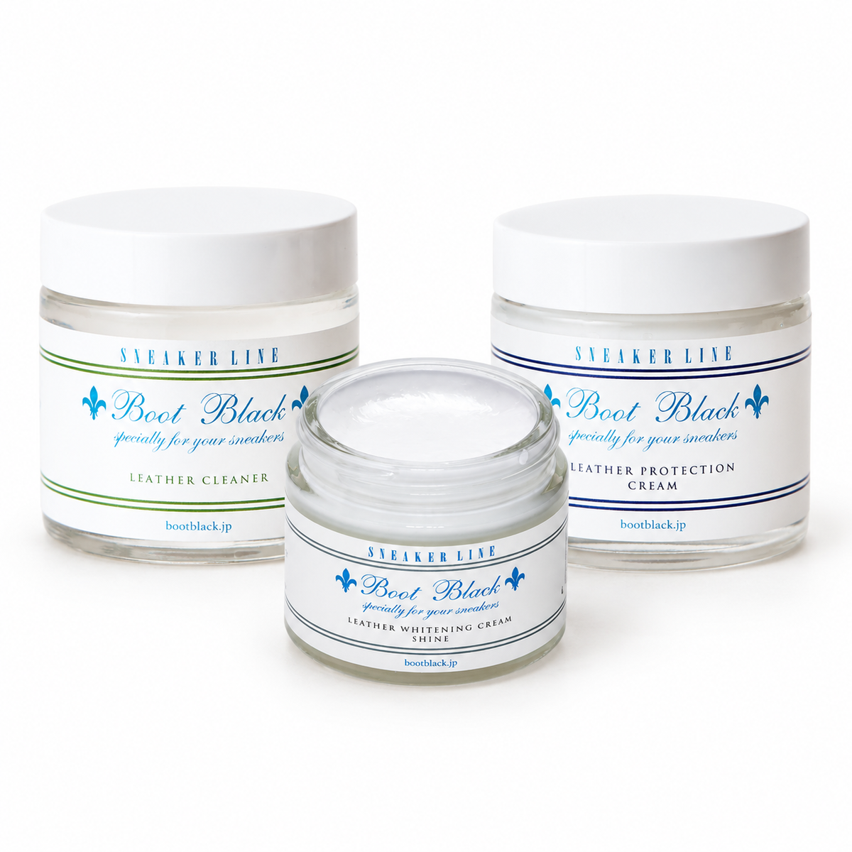 Boot Black White Leather Sneaker Refresh Kit Shine with Cleaner 60 g, Whitening Cream Shine 40 g and Protection Cream 60 g