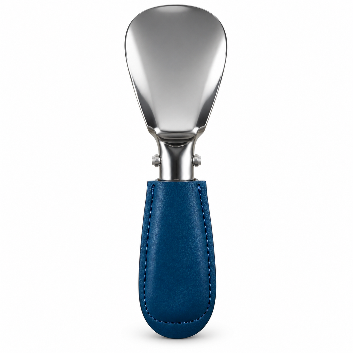 Columbus Buttero leather folding shoehorn in Blue, open view