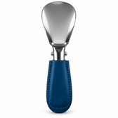 Columbus Buttero leather folding shoehorn in Blue, open view