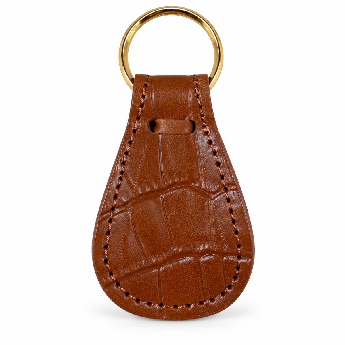 Columbus crocodile-embossed leather pocket shoehorn — Brown, front view