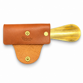 Columbus Leather & Brass Shoehorn — Brown — Columbus logo, open view