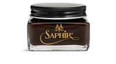 Saphir leather shoe cream in glass jar with black lid for premium shoe care and conditioning