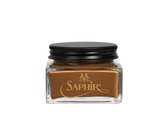 Saphir leather shoe cream in glass jar with black lid, premium leather care product for shine and conditioning