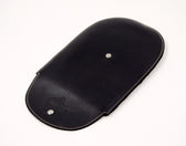 Black leather shoe shine pouch with Saphir logo, white stitching, and snap closure for premium shoe care