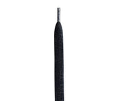 Black textured shoe lace with silver metal aglet, ideal for leather shoe repair and care