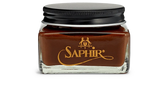 Saphir leather shoe cream in glass jar with black lid, premium leather care product