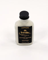 Saphir Macadamia Lotion applied to smooth leather shoes and accessories