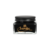 Saphir leather shoe polish in glass jar with black lid, premium leather care product