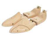 Wooden shoe trees for leather shoe care and shape retention, featuring adjustable design and brass hardware