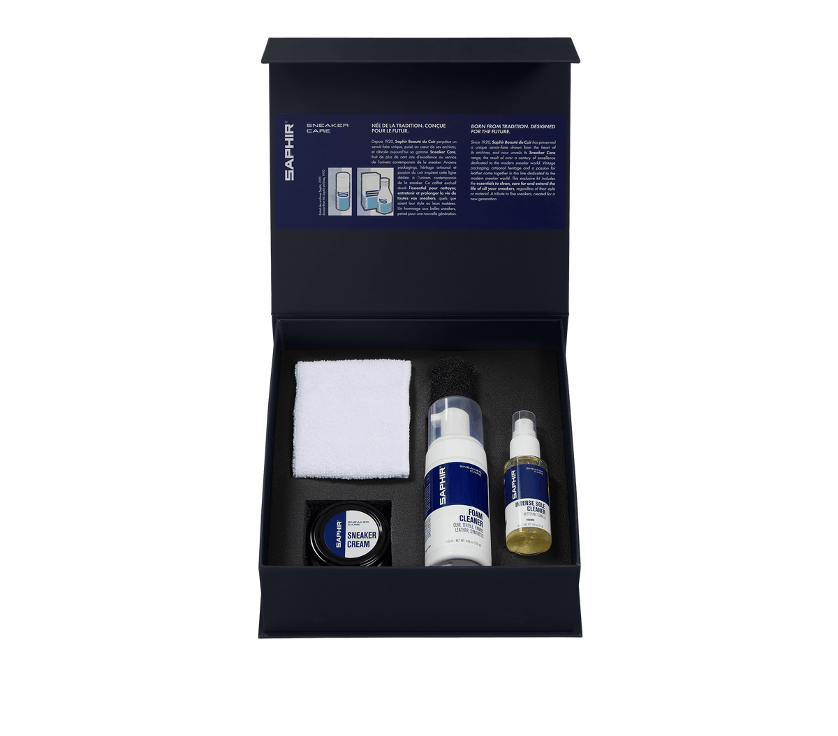 Saphir Sneaker Care Kit with Foam Cleaner, Intense Sole Cleaner, White Sneaker Cream and Active Cleaning Cloths