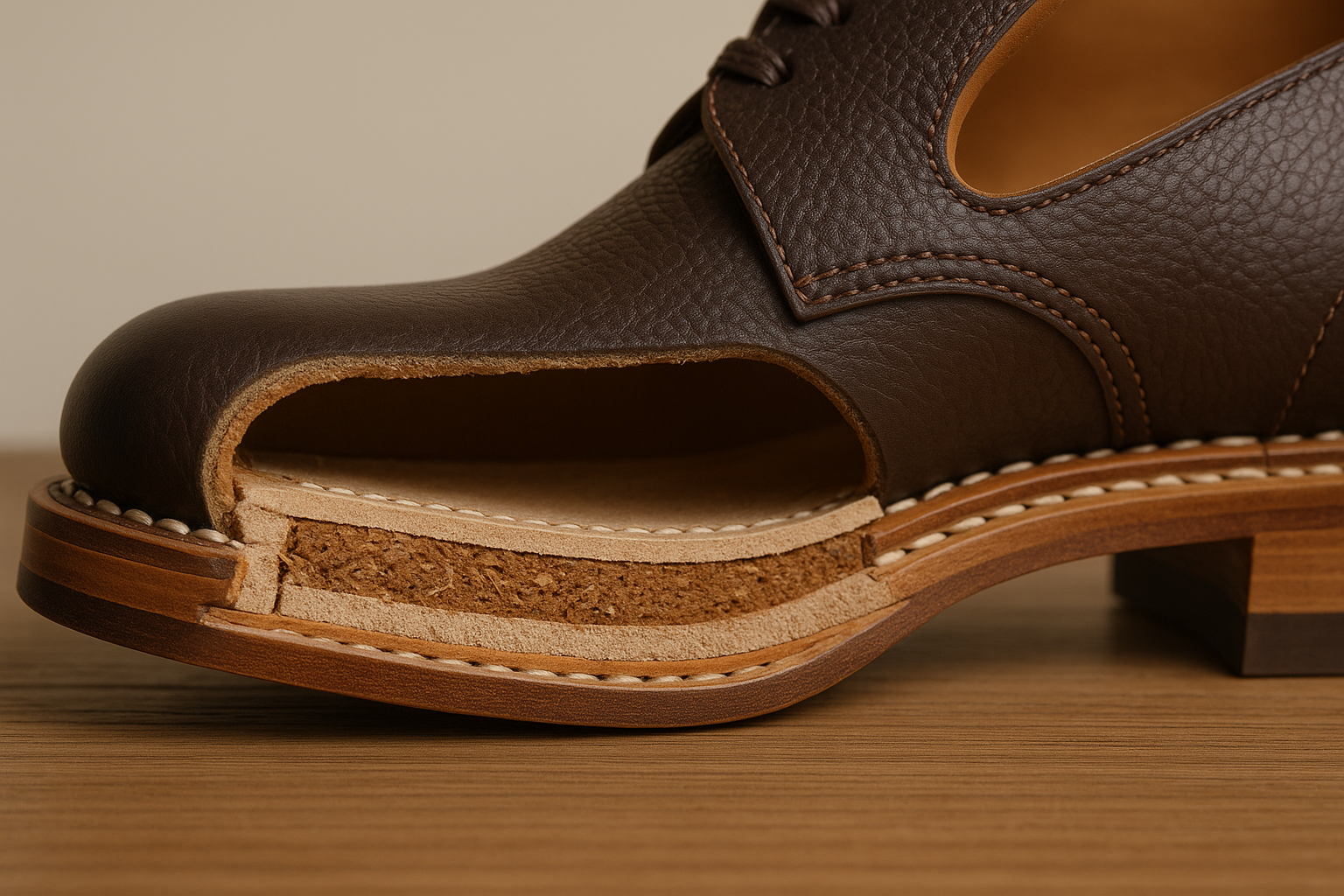 Goodyear welted shoe construction showing quality craftsmanship and repairability