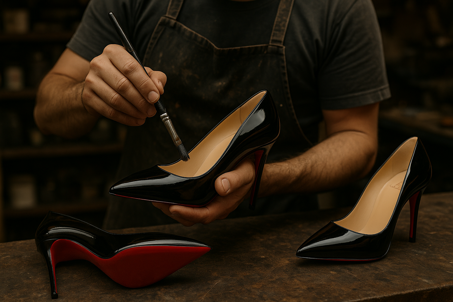 Professional restoration of designer red-soled heels in Toronto
