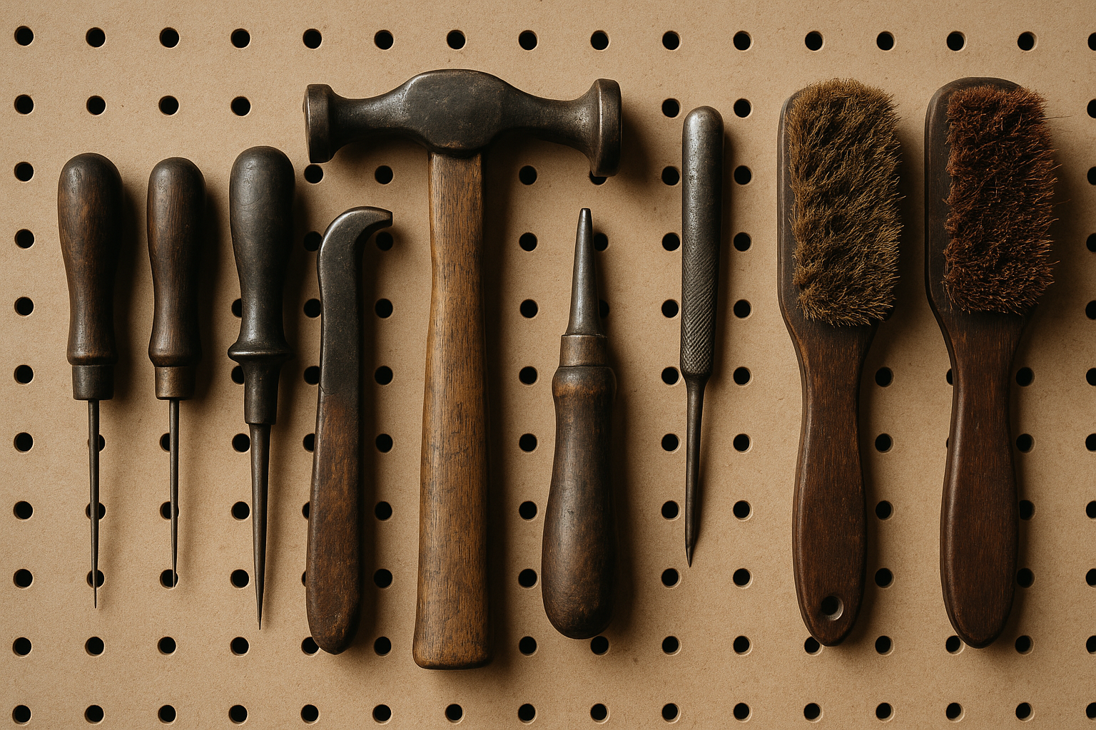 Professional shoe repair tools organized at Toronto cobbler shop