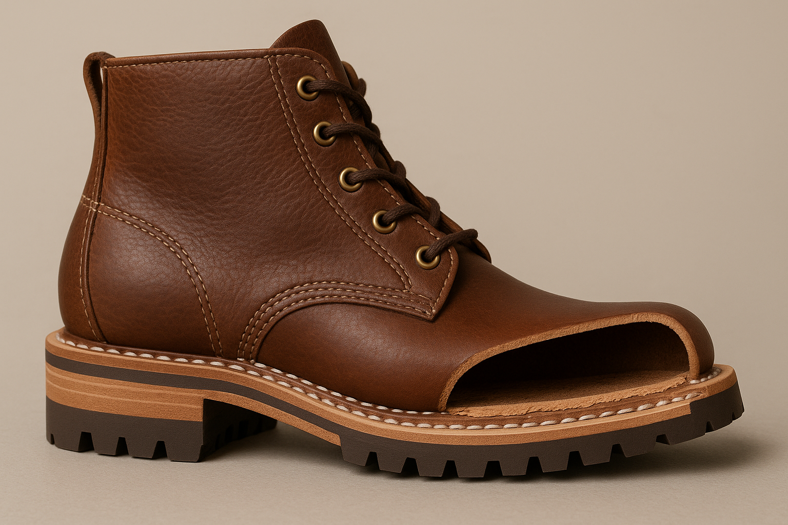 Well-constructed leather boot showing resoleable design